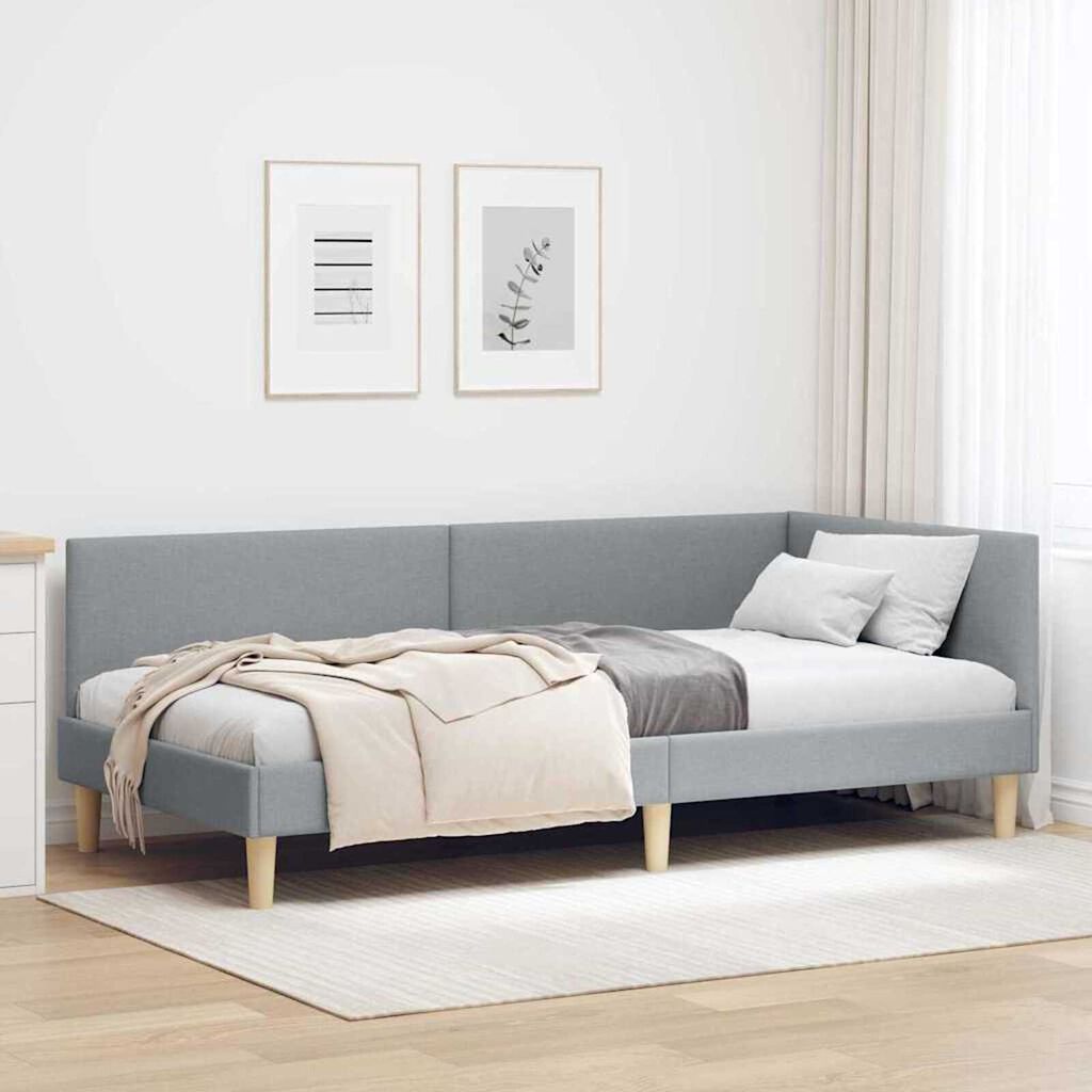 vidaXL Κρεβάτι Γωνίας Ανοιχτό γκρι 90 x 200 cm Ύφασμα και Έργο ξύλου