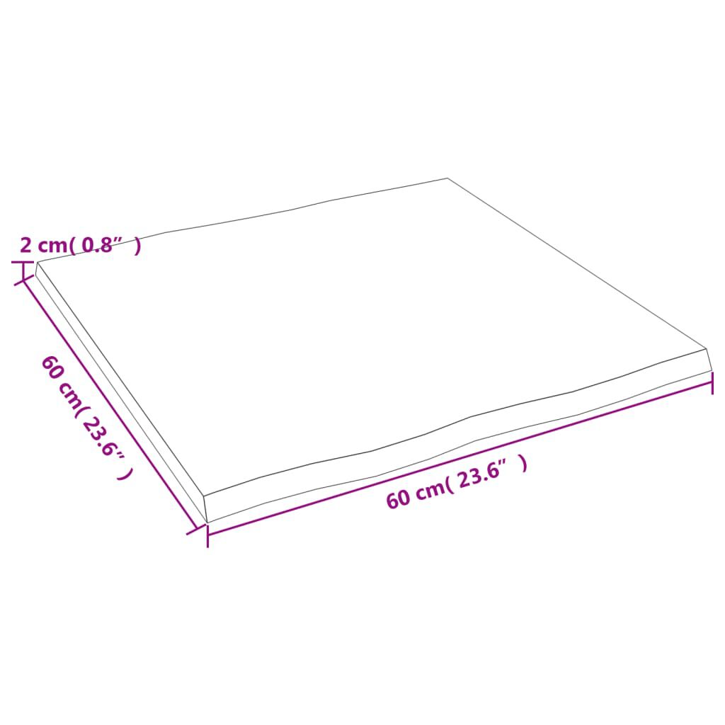 vidaXL Επιφ Τραπεζιού Αν Καφέ 60x60x2εκ. Επ Μασίφ Ξύλο Δρυός Live Edge