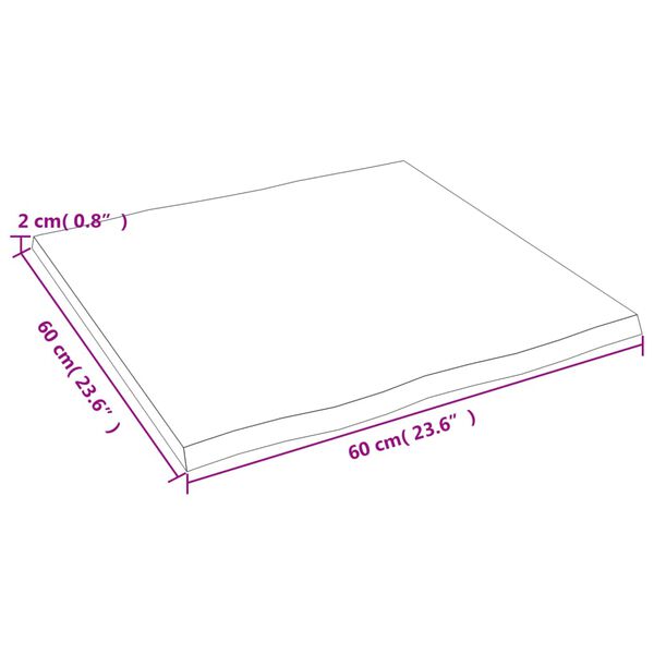 vidaXL Επιφ Τραπεζιού Αν Καφέ 60x60x2εκ. Επ Μασίφ Ξύλο Δρυός Live Edge