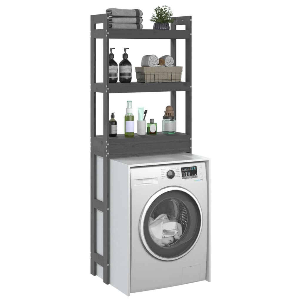 vidaXL Ραφιέρα Για Τουαλέτα Γκρι 63 x 26 x 171 εκ. Μασίφ Ξύλο Πεύκου