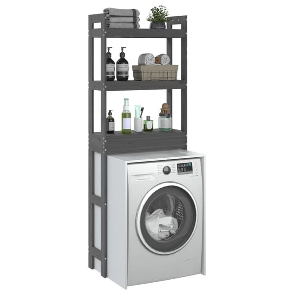 vidaXL Ραφιέρα Για Τουαλέτα Γκρι 63 x 26 x 171 εκ. Μασίφ Ξύλο Πεύκου
