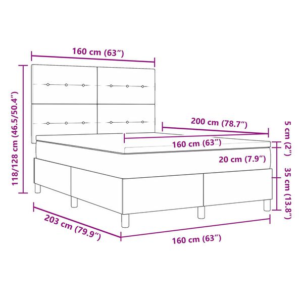 vidaXL Κρεβάτι Box Spring με Στρώμα Σκούρο Γκρί 160x200 εκ Βελούδο
