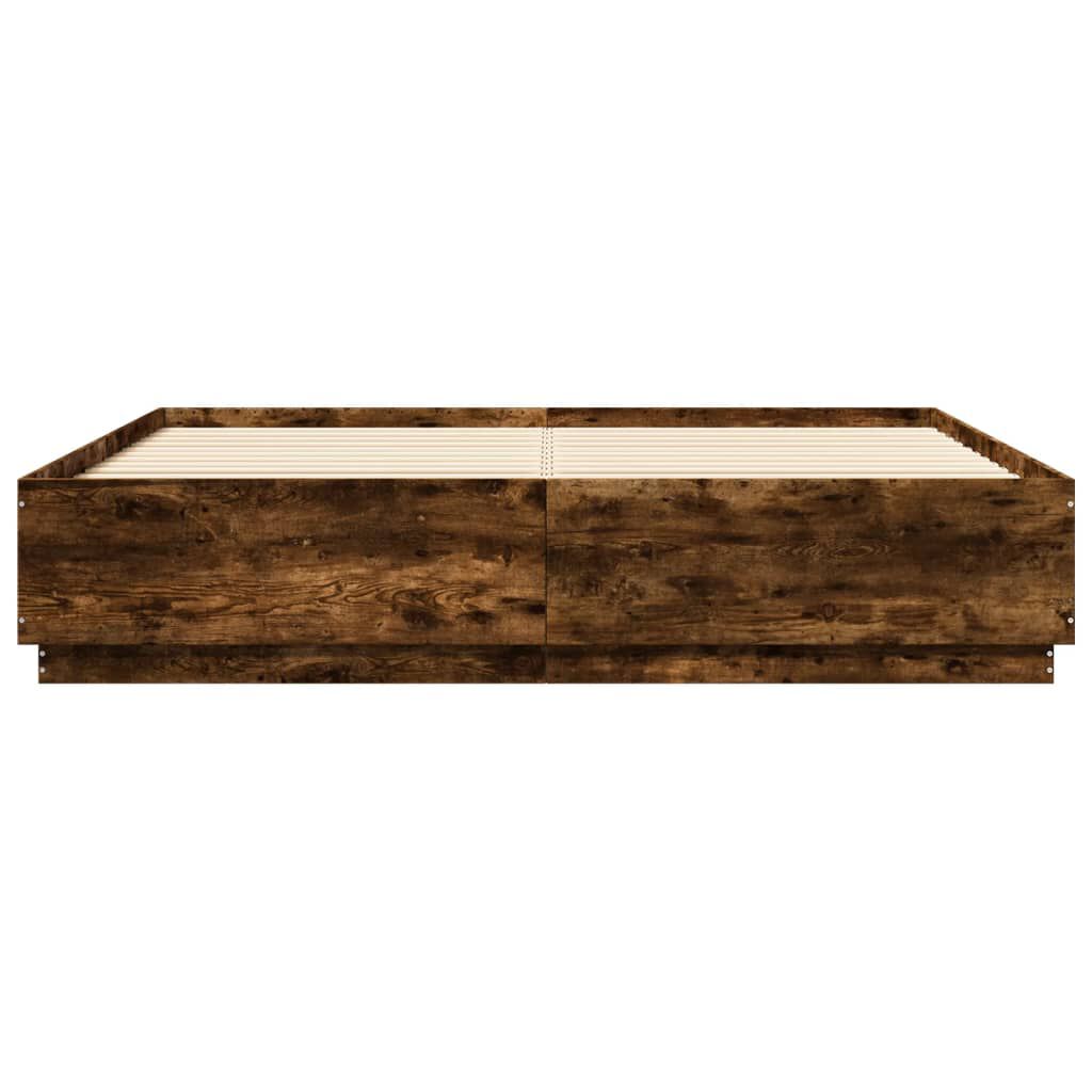 vidaXL Πλαίσιο Κρεβατιού με LED Καπνιστή δρυς180x200εκ.Επεξ. Ξύλο