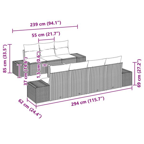 vidaXL Σετ Καναπέ Κήπου 8 pcs Γκρι 55 x 55 x 37 εκ Ρατάν, Πολυεστέρας