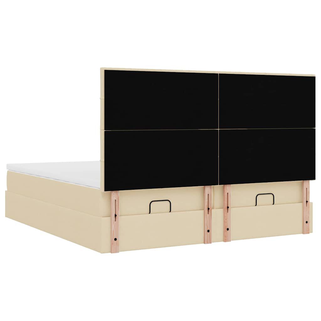 vidaXL Οθωμανικό κρεβάτι με στρώματα & LEDs Κρέμα 180x200cm ύφασμα