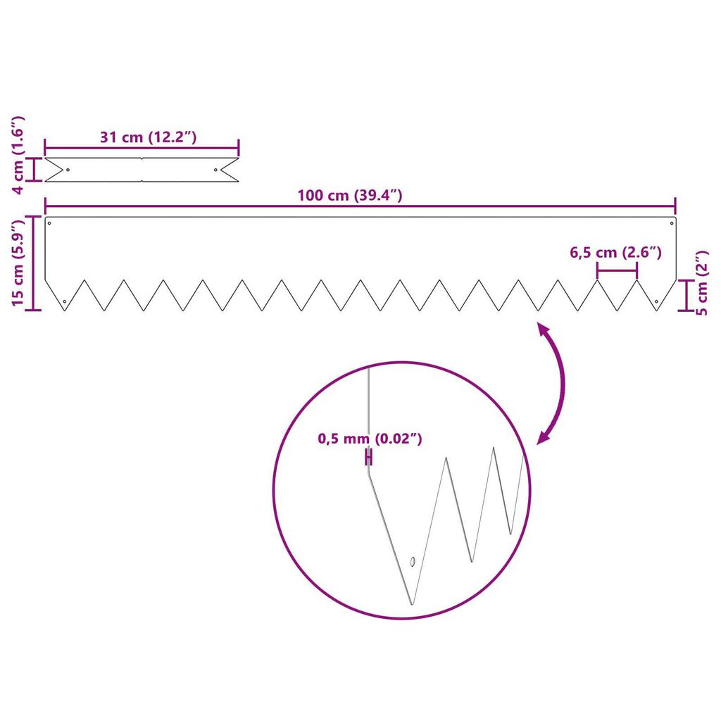 vidaXL Περιγράμματα γκαζόν 10 pcs Ανθρακί 100 x 0.5 x 15 εκ Ατσάλι