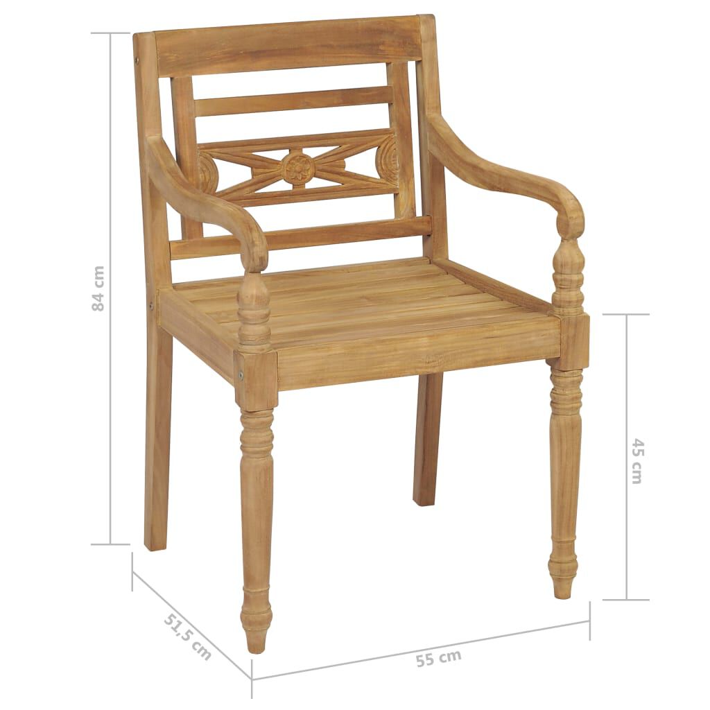 vidaXL Καρέκλες Batavia 2 τεμ. από Ξύλο Teak & Κόκκινα Καρό Μαξιλάρια
