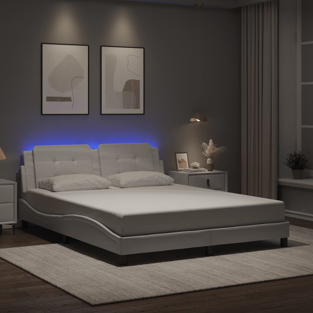 vidaXL Πλαίσιο Κρεβατιού με LED Λευκό 160x200εκ. Συνθετικό Δέρμα