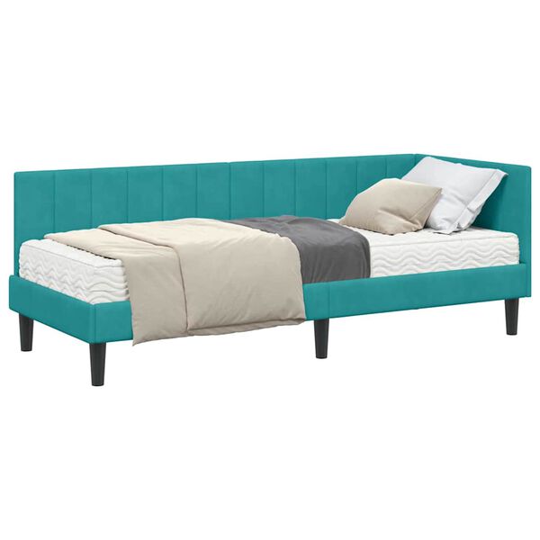 vidaXL Κρεβάτι Γωνίας με στρώμα Τιρκουάζ 80 x 200 cm Βελούδο