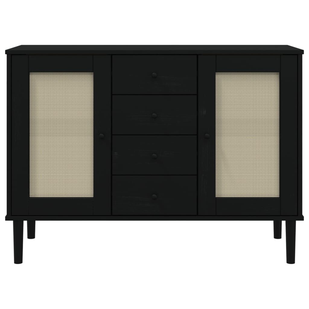vidaXL Μπουφές SENJA Μαύρο / Ρατάν 112 x 40 x 80 εκ. Μασίφ Ξύλο Πεύκου