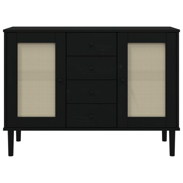 vidaXL Μπουφές SENJA Μαύρο / Ρατάν 112 x 40 x 80 εκ. Μασίφ Ξύλο Πεύκου