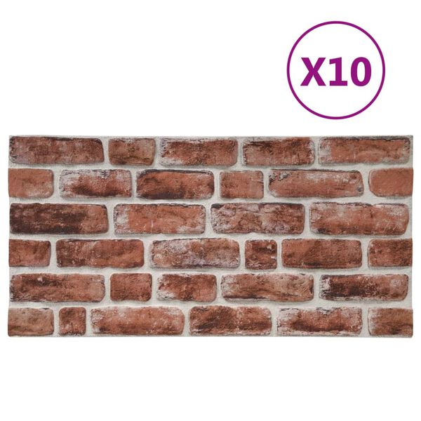 vidaXL Πάνελ Τοίχου 3D 10 τεμ. Σχέδιο Τούβλα Σκούρο Καφέ EPS