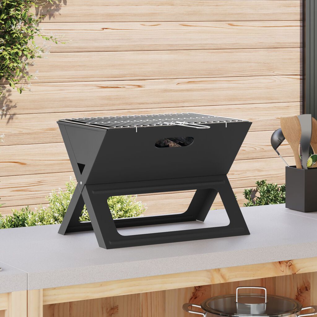 vidaXL Γκριλ BBQ Κάρβουνου - Αναδιπλούμενο, Μαύρο, 46x30x31 εκ, Κατασκευασμένο από Ατσάλι