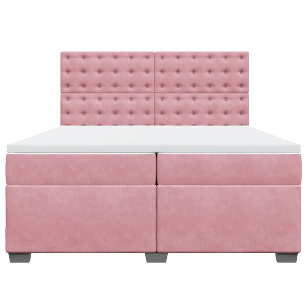 vidaXL Κρεβάτι Boxspring με Στρώμα Ροζ 200x200 εκ. Βελούδινο