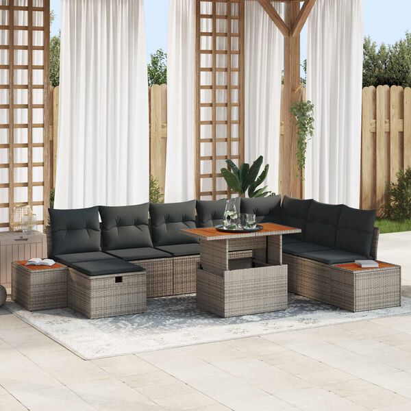 vidaXL Σετ Καναπέ Κήπου 9 pcs Γκρι συνθετικό ρατάν