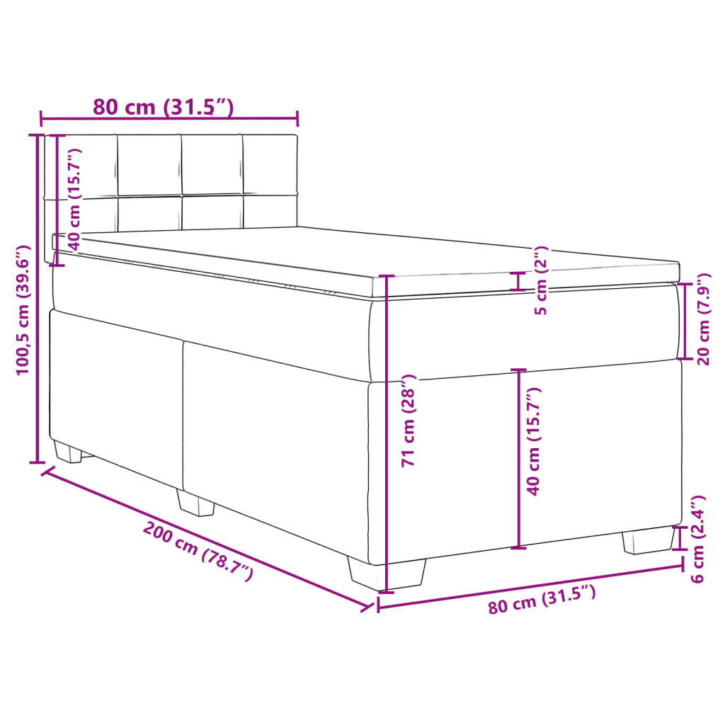 vidaXL Κρεβάτι Boxspring με Στρώμα Σκούρο Πράσινο 80x200 εκ. Βελούδινο