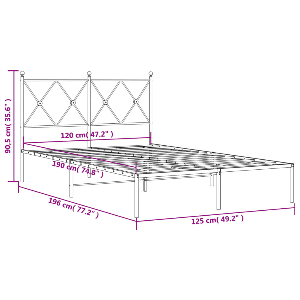 vidaXL Πλαίσιο Κρεβατιού με Κεφαλάρι Λευκό 120x190 εκ. Μεταλλικό