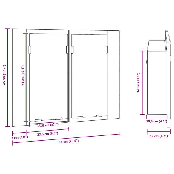 vidaXL Έπιπλο Καθρέφτη με LED Καφέ Δρυς 60x12x45 εκ. από Επεξ. Ξύλο