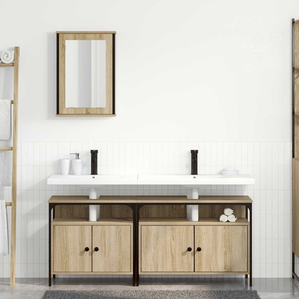 Set ντουλαπιών μπάνιου vidaXL 3 τεμαχίων δρυός Sonoma επεξεργασμένο ξύλο