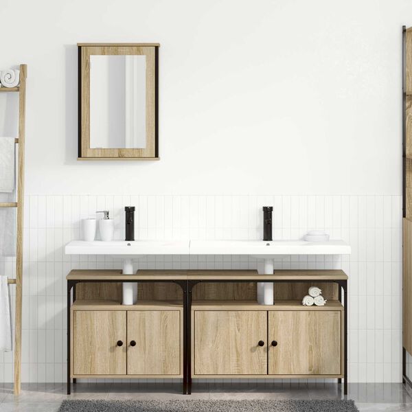 Set ντουλαπιών μπάνιου vidaXL 3 τεμαχίων δρυός Sonoma επεξεργασμένο ξύλο