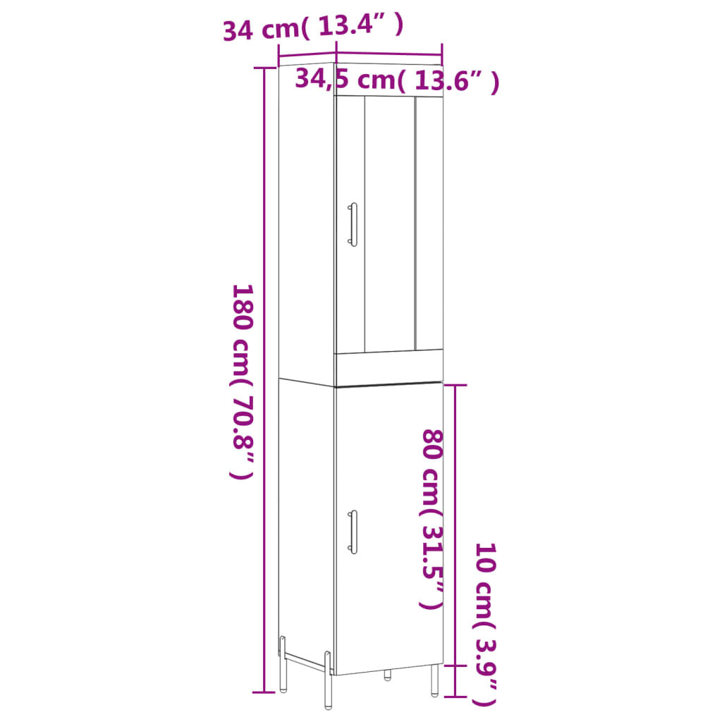 vidaXL Μπουφές Sonoma Γκρι 34,5 x 34 x 180 εκ. από Επεξεργασμένο Ξύλο