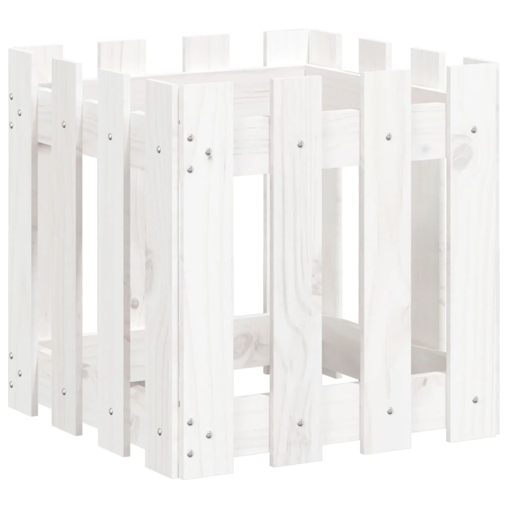vidaXL Ζαρντινιέρα με Σχέδιο Φράχτη Λευκή 40 x 40 x 40 εκ. Μασίφ Πεύκο