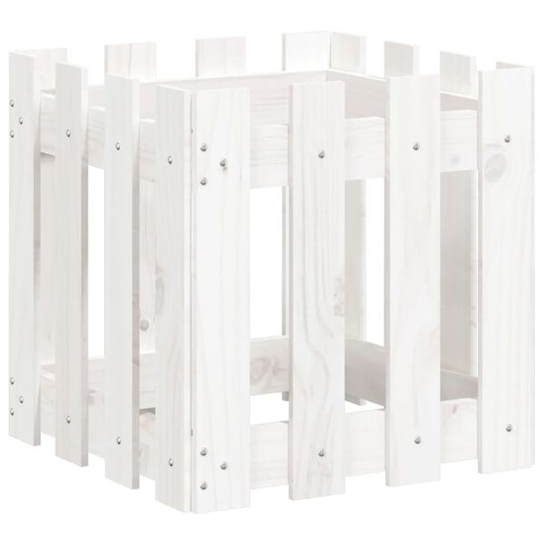 vidaXL Ζαρντινιέρα με Σχέδιο Φράχτη Λευκή 40 x 40 x 40 εκ. Μασίφ Πεύκο