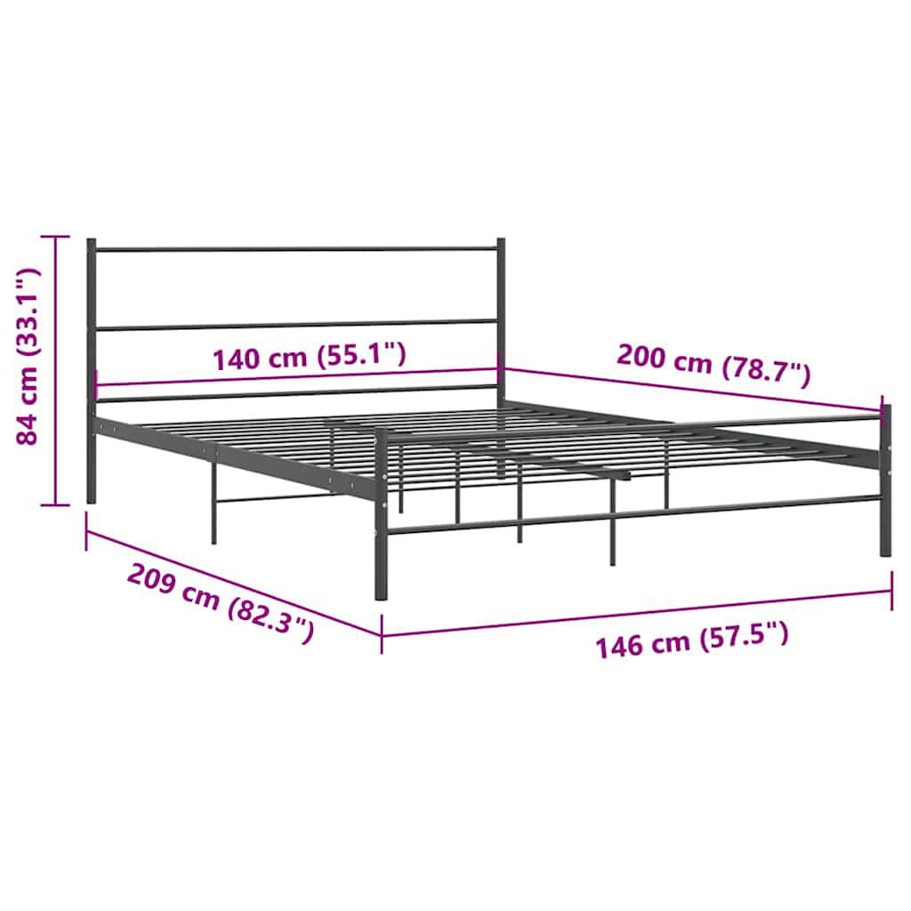 vidaXL Σκελετός Κρεβ. Χωρίς Στρώμα Γκρι 140 x 200 εκ. Μεταλλικό