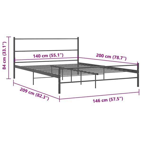 vidaXL Σκελετός Κρεβ. Χωρίς Στρώμα Γκρι 140 x 200 εκ. Μεταλλικό