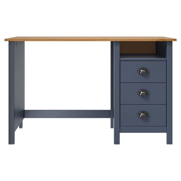 vidaXL Γραφείο Hill με 3 Συρτάρια Γκρι 120x50x74 εκ Μασίφ Ξύλο Πεύκου