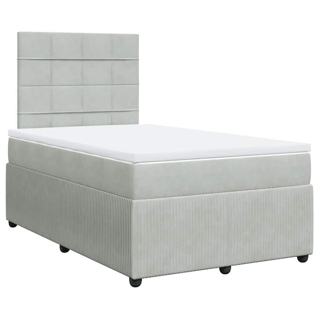 vidaXL Κρεβάτι Boxspring με Στρώμα Ανοιχτό Γκρι 120x200 εκ. Βελούδινο