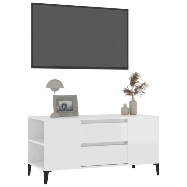 vidaXL Έπιπλο Τηλεόρασης Γυαλ. Λευκό 102x44,5x50 εκ.Επεξεργασμένο Ξύλο