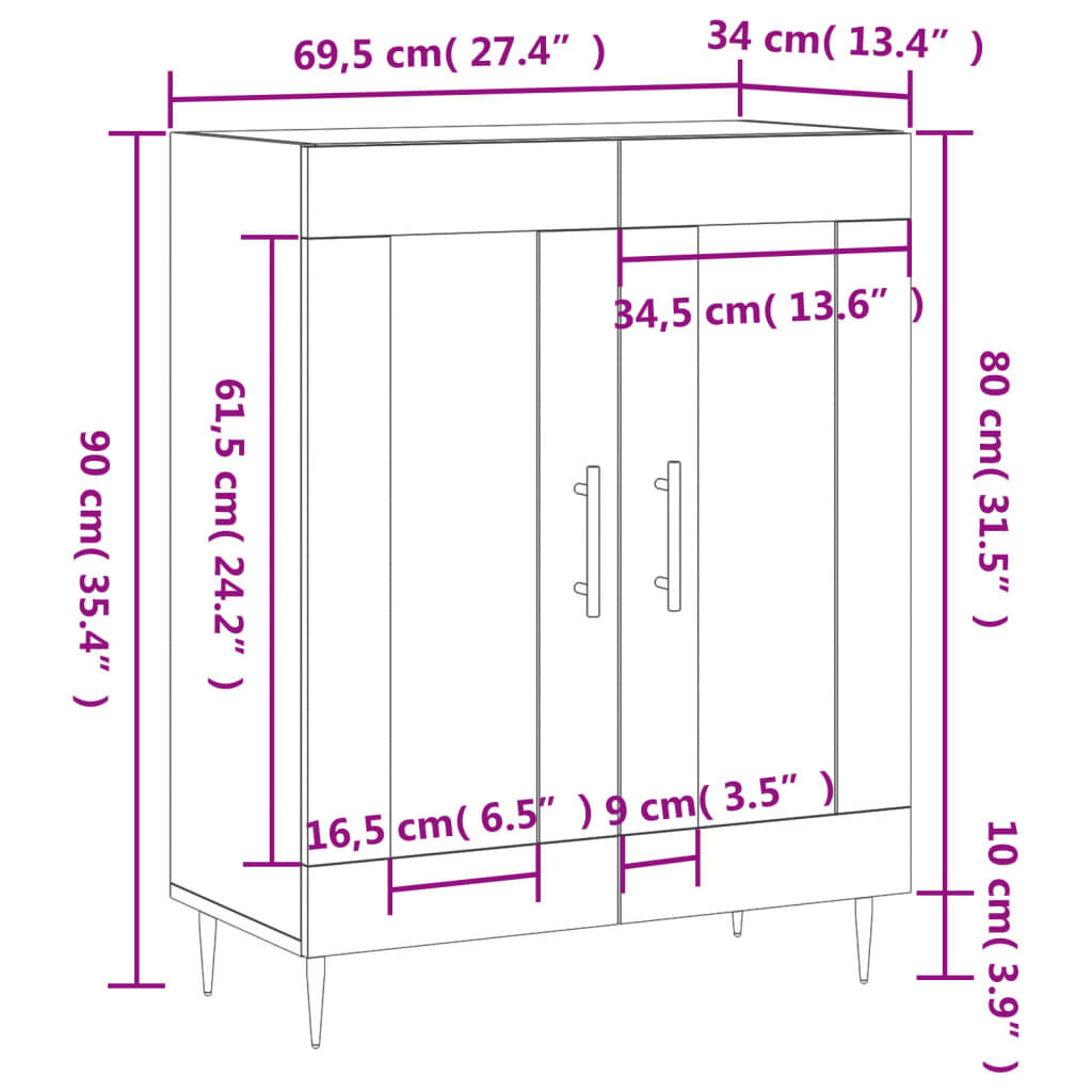 vidaXL Ντουλάπι Λευκό 69,5 x 34 x 90 εκ. από Επεξεργασμένο Ξύλο