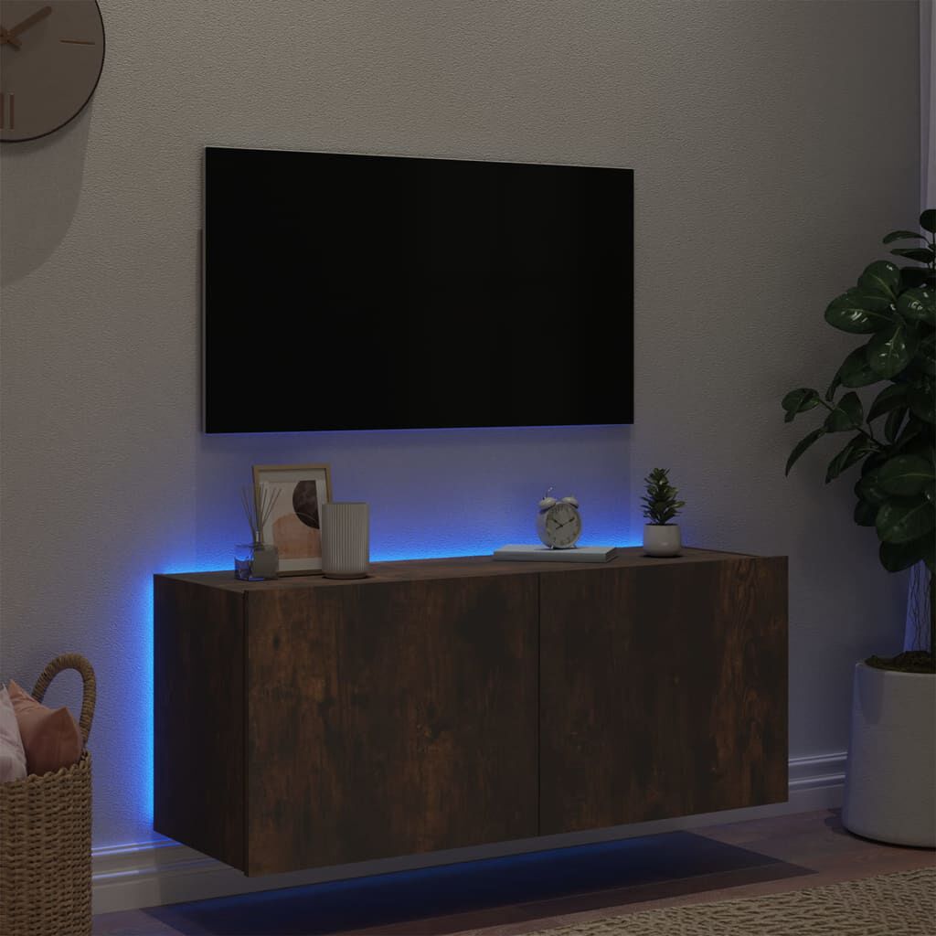 vidaXL Έπιπλο Τοίχου Τηλεόρασης με LED Καπνιστή Δρυς 100x35x41 εκ.
