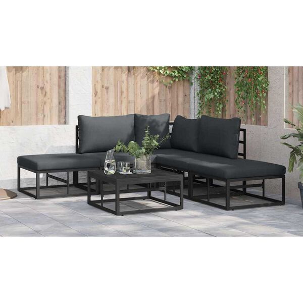 vidaXL Σετ Καναπέ Κήπου με μαξιλάρι 5 pcs Μαύρο Αλουμίνιο
