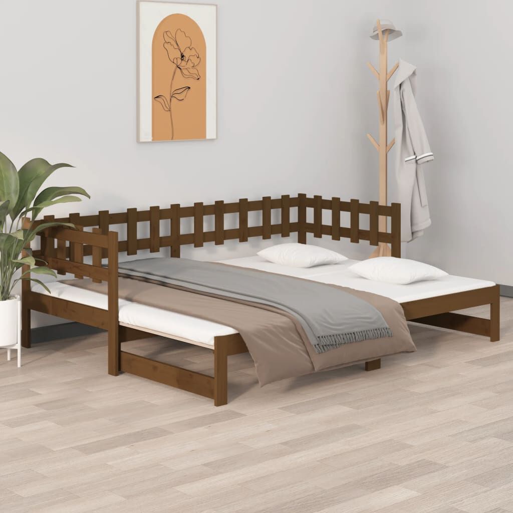vidaXL Καναπές Κρεβάτι Συρόμενος Μελί 2x(90x190) εκ. Μασίφ Ξύλο Πεύκου