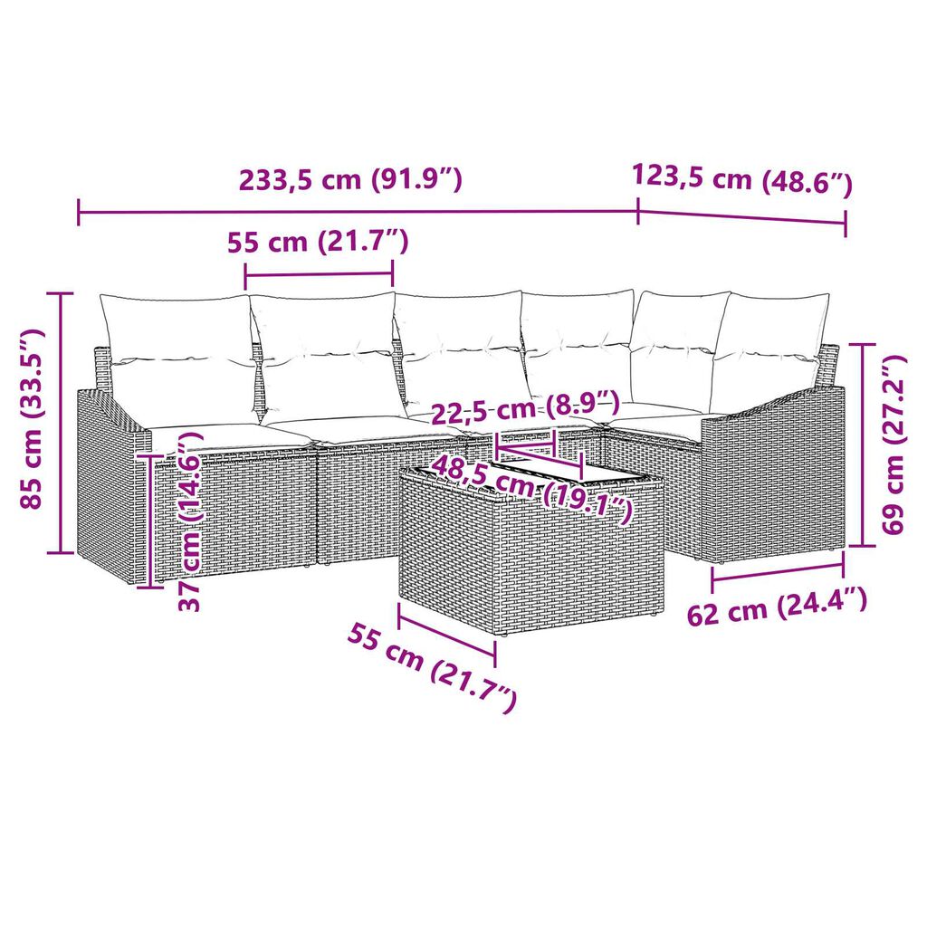 vidaXL Σετ Καναπέ Κήπου 6 pcs Γκρι Πολυ ράταν