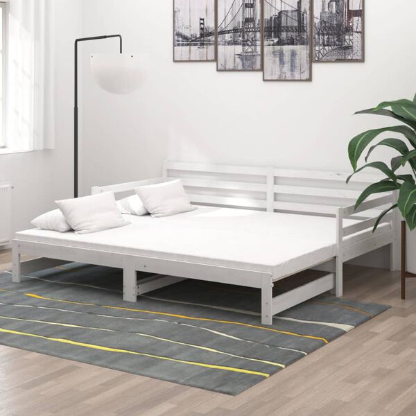 vidaXL Καναπές Κρεβάτι Λευκός 2 x (90 x 200) εκ. από Μασίφ Ξύλο Πεύκου