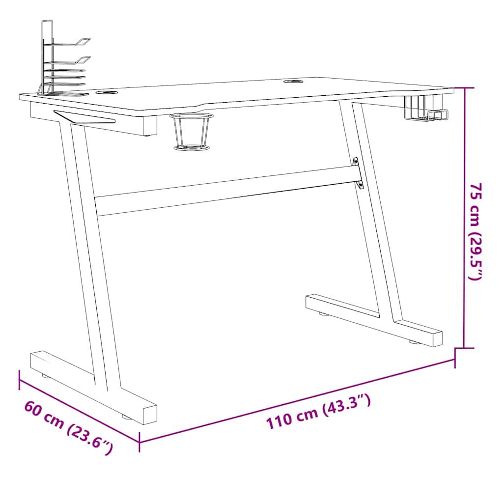 vidaXL Γραφείο Gaming με LED Μαύρο 110 x 60 x 75 εκ. σε Σχήμα Ζ
