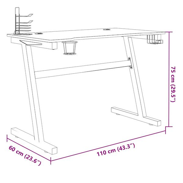 vidaXL Γραφείο Gaming με LED Μαύρο 110 x 60 x 75 εκ. σε Σχήμα Ζ