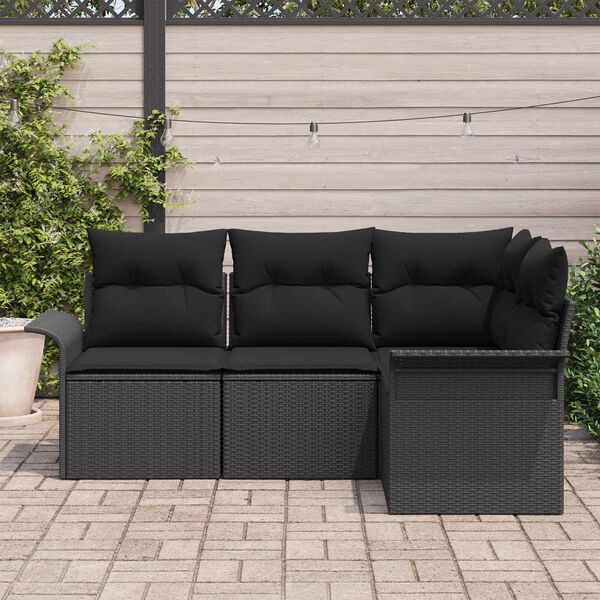 vidaXL Σετ Καναπέ Κήπου με μαξιλάρι 4 pcs Μαύρο Πολυ ράταν