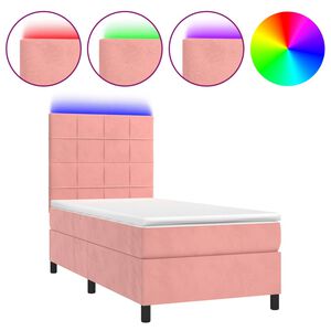vidaXL Κρεβάτι Boxspring με Στρώμα & LED Ροζ 100x200 εκ. Βελούδινο