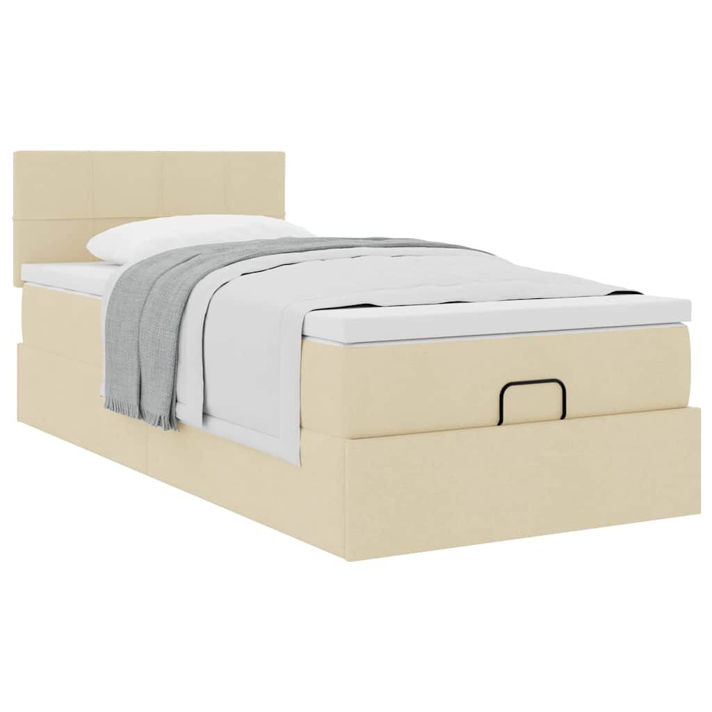 vidaXL Οθωμανικό κρεβάτι με στρώμα Cream 90x200cm ύφασμα