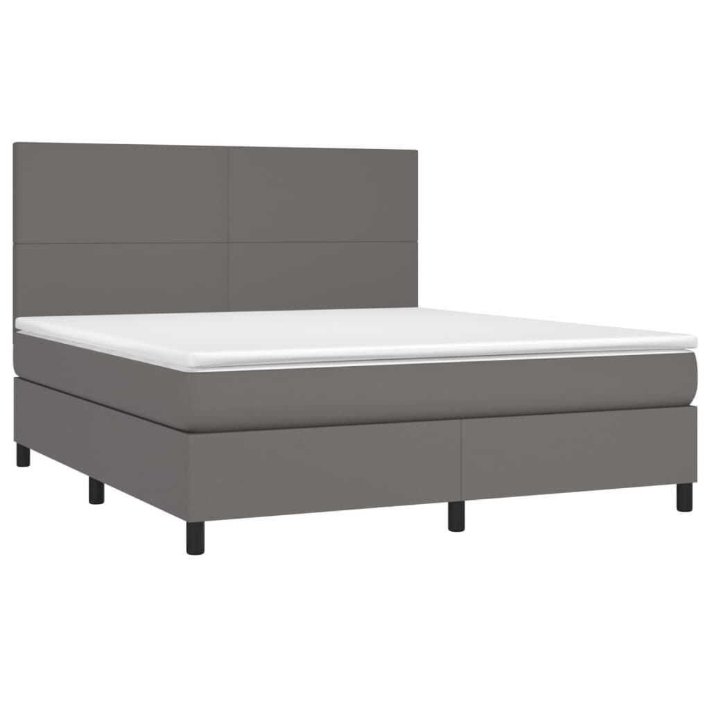 vidaXL Κρεβάτι Boxspring με Στρώμα & LED Γκρι 180x200 εκ. Συνθ. Δέρμα