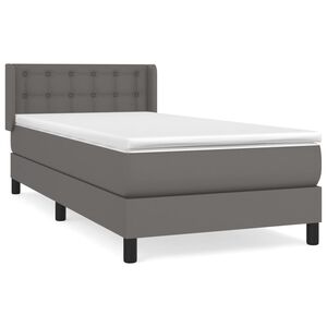 vidaXL Κρεβάτι Boxspring με Στρώμα Γκρι 90x200 εκ. από Συνθετικό Δέρμα