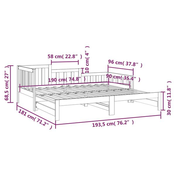 vidaXL Καναπές Κρεβάτι Συρόμενος Μαύρος 2x(90x190) εκ. από Μασίφ Πεύκο