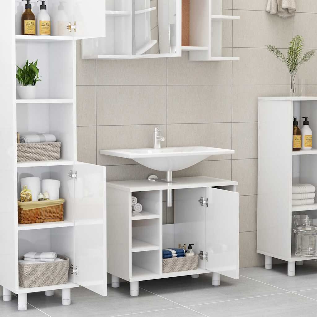 vidaXL Ντουλάπι Νιπτήρα Γυαλιστερό Λευκό 60x32x53,5 εκ. Επεξ. Ξύλο