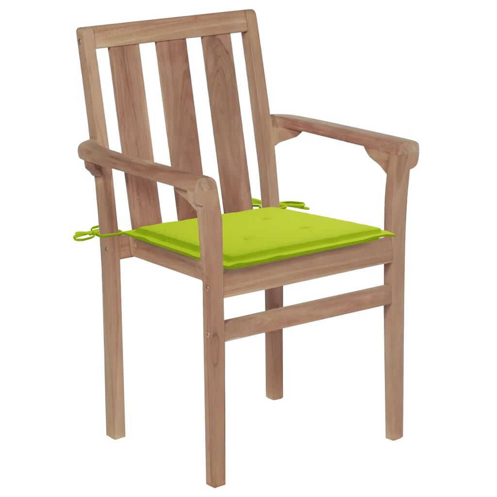 vidaXL Καρέκλες Κήπου 2 τεμ. Μασίφ Ξύλο Teak με Φωτ. Πράσινα Μαξιλάρια