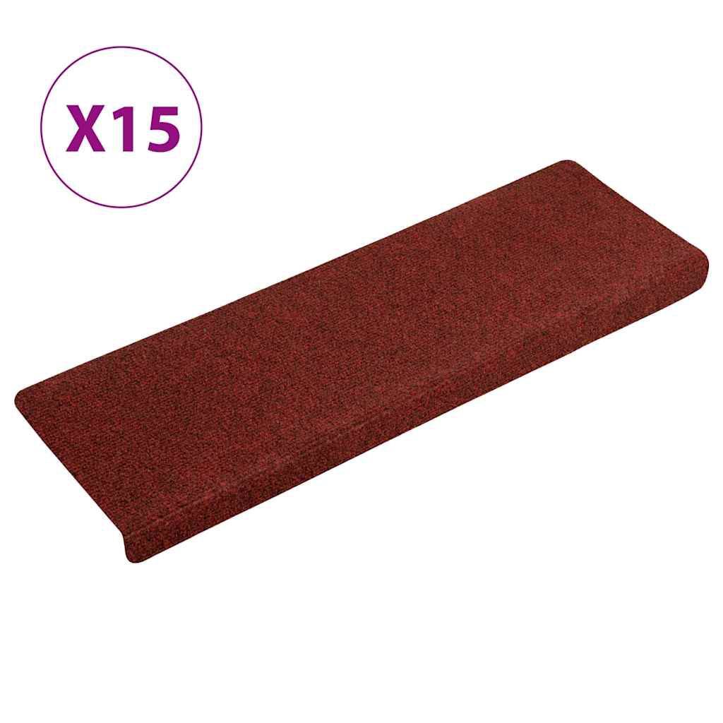 vidaXL Πατάκια Σκάλας 15 τεμ. Κόκκινα 65x21x4 εκ. Βελονιασμένο Ύφασμα