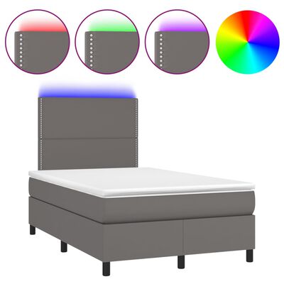 vidaXL Κρεβάτι Boxspring με Στρώμα & LED Γκρι 120x190 εκ. Συνθ. Δέρμα